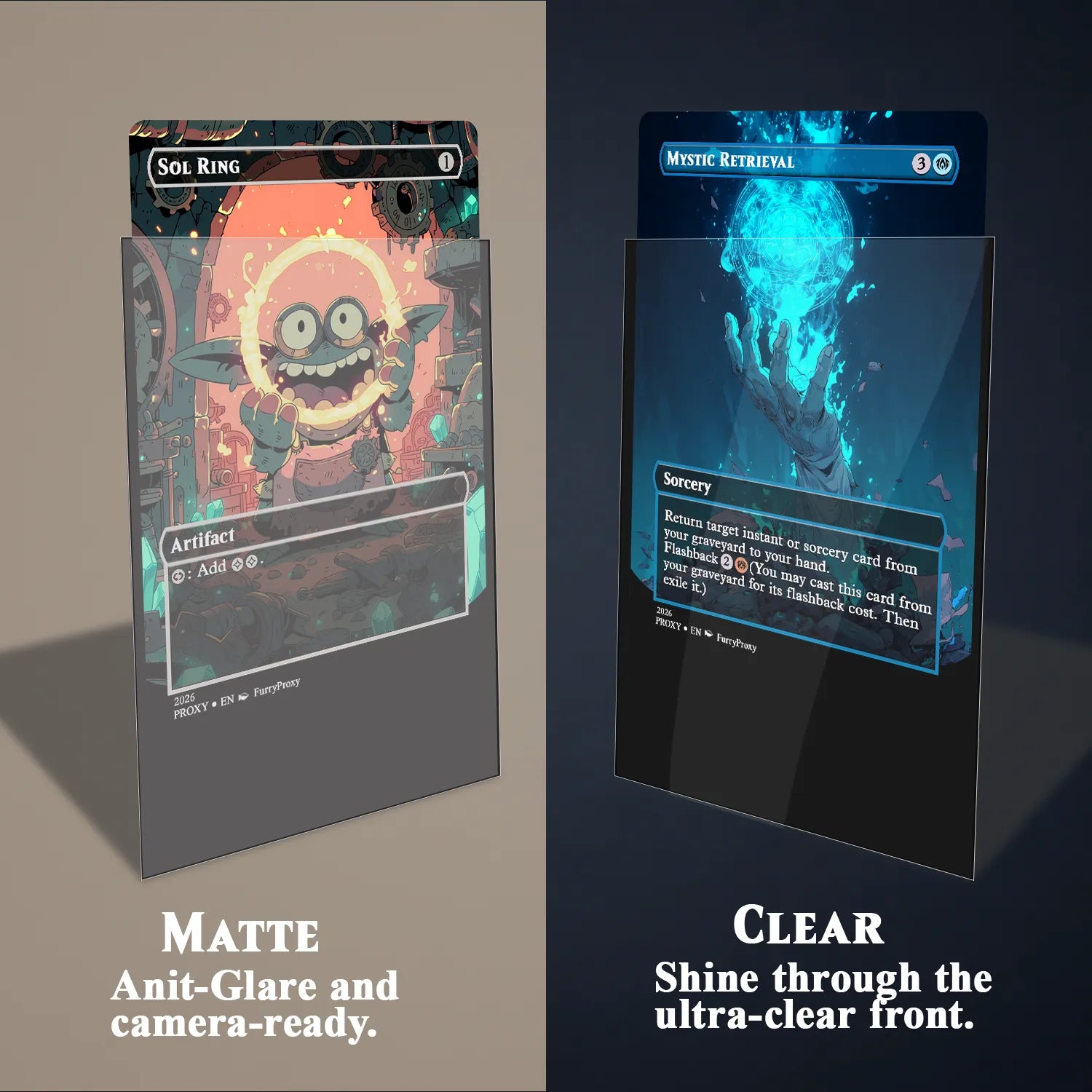 Standard Size Matte Card Sleeves For MTG & TCG , Anti-Glare Matte Front.