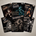 Set of 35 MTG Game Changer playtest cards featuring original dark fantasy artwork in a distressed black, blue and red collage style.