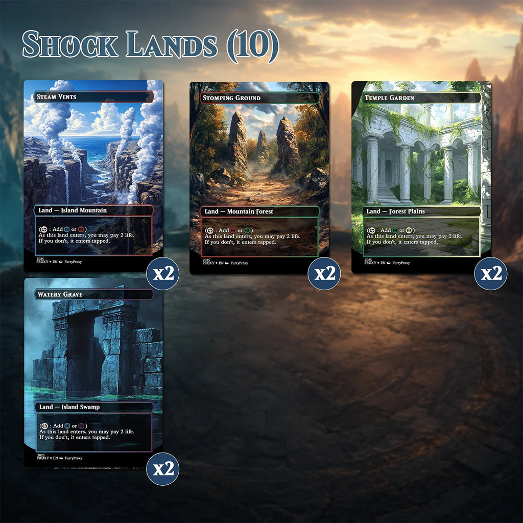 55-Card Land Proxy Bundle – Shock, Dual, Fetch, Triome & Bond Lands