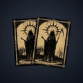 MTG card sleeves featuring a hooded reaper holding a scythe beneath a dark halo, designed as vintage-style reaper card sleeves for fantasy decks.
