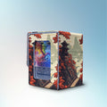 Autumn landscape MTG deck box with a side commander display window, PU leather diamond texture, red maple leaves, and magnetic closure