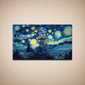 Vivi-inspired MTG playmat featuring a black mage beneath a swirling blue and gold starry sky.