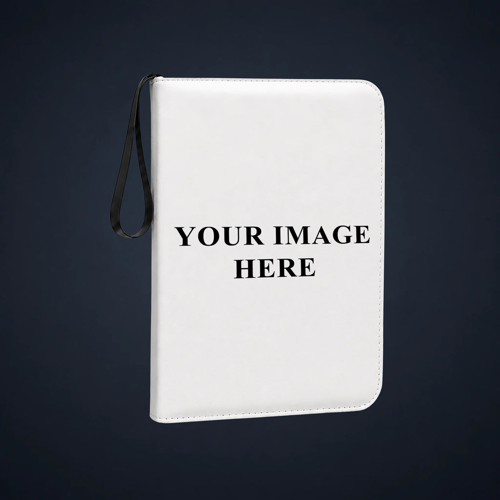 White custom binder with a printable PU leather cover and zipper closure