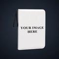 White custom binder with a printable PU leather cover and zipper closure