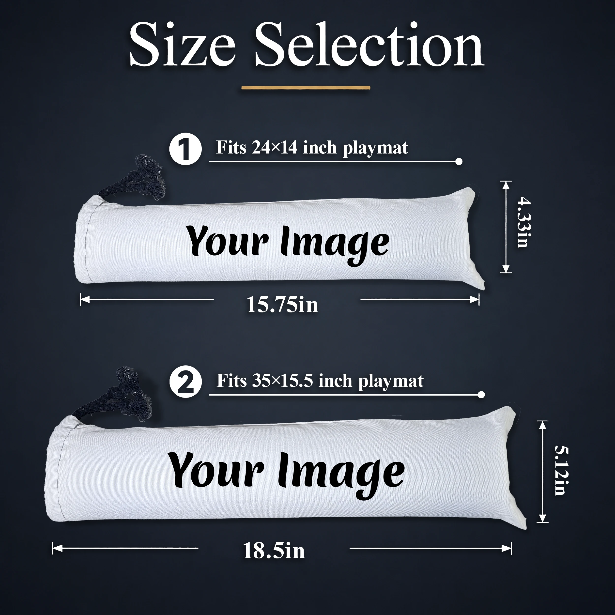 Custom canvas playmat bag size options for standard and large gaming mats
