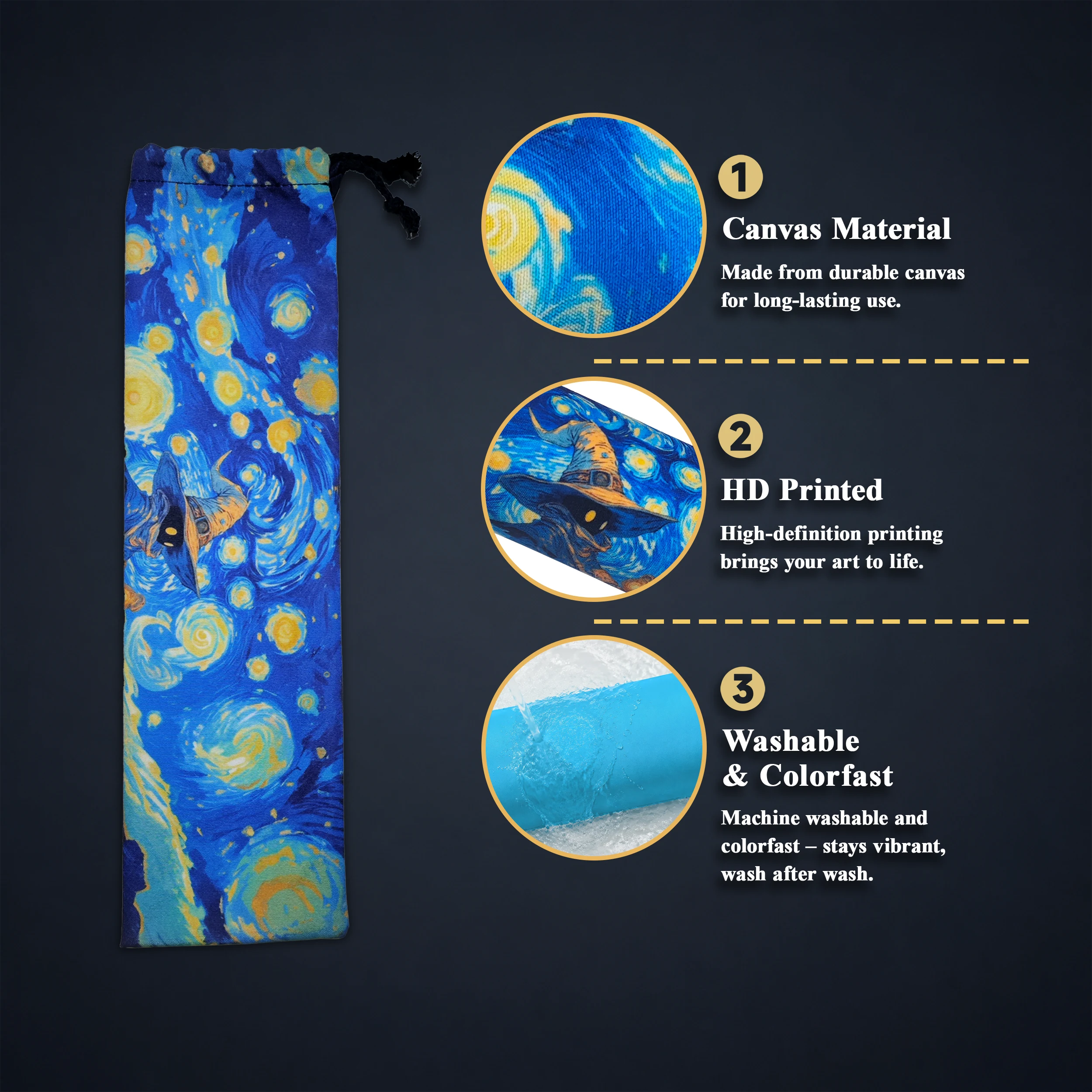 Custom playmat storage bag with durable canvas, high-definition printing and a colorfast washable finish
